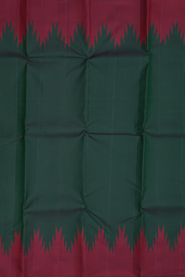 Kanchipuram Silk Saree In Forest Green With Temple Border
