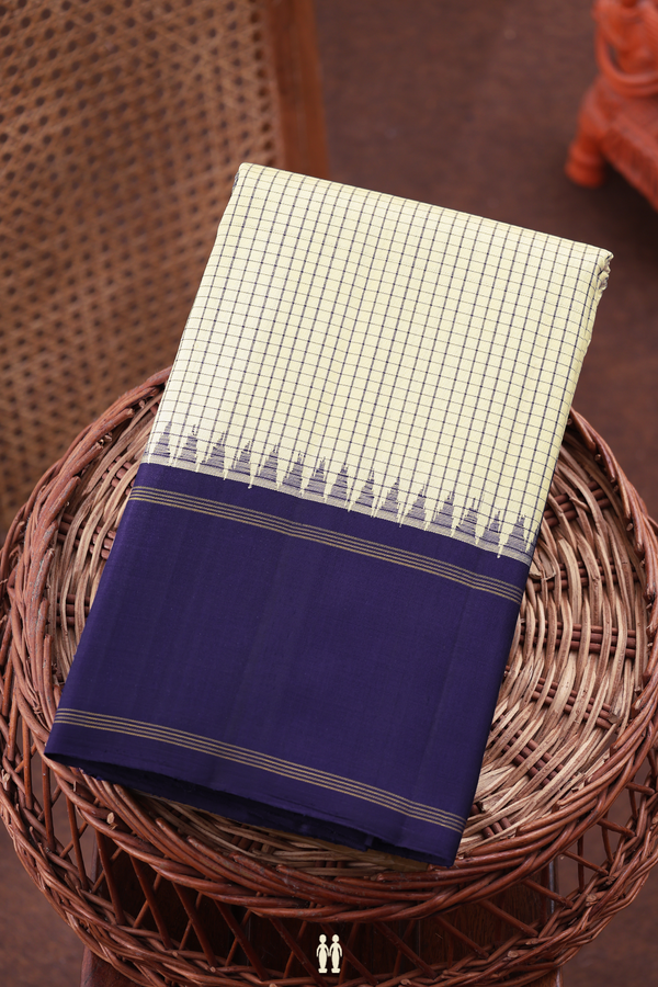 Kanchipuram Silk Saree In White With Checks Design
