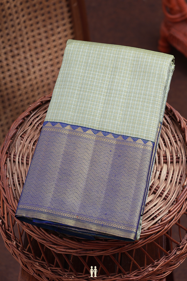 Kanchipuram Silk Saree In Green With Checks Design