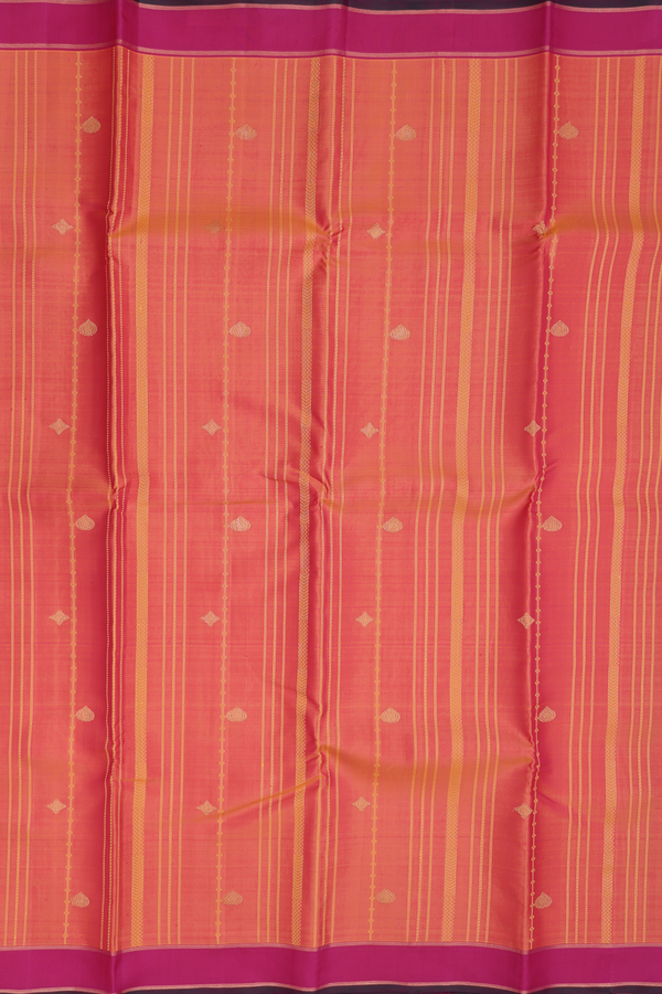 Kanchipuram Silk Saree In Coral Orange With Stripes Design