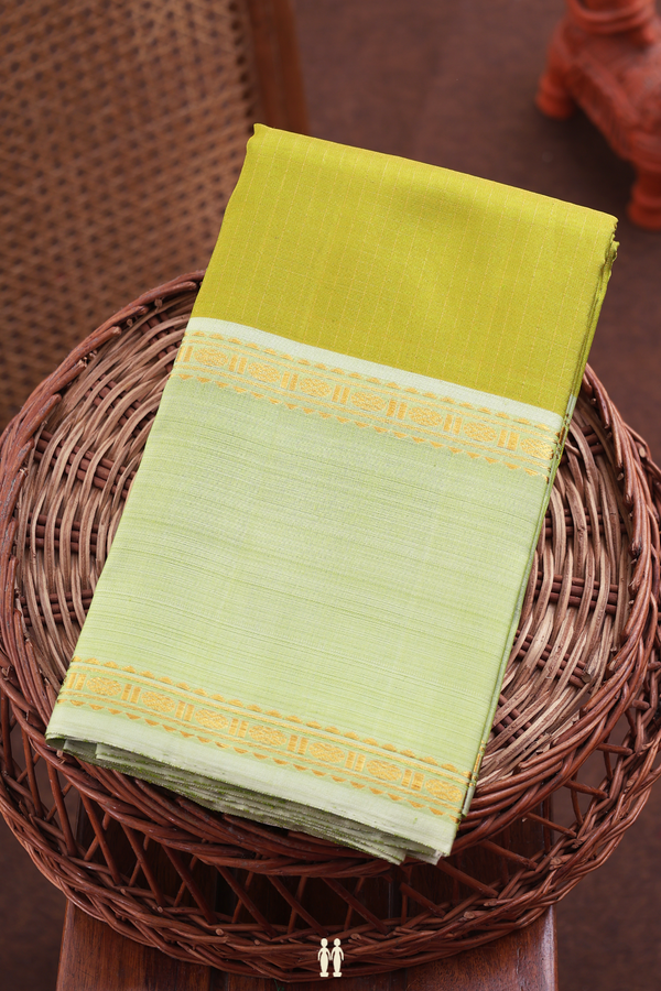 Kanchipuram Silk Saree In Pear Green With Checks Design