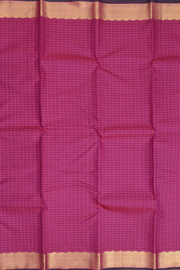 Kanchipuram Silk Saree In Dark Pink With Checks Design