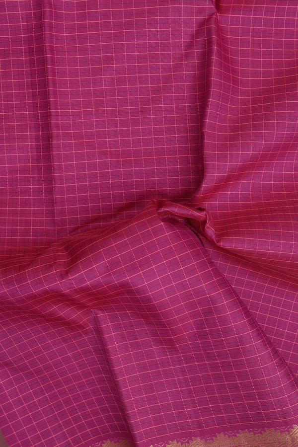 Kanchipuram Silk Saree In Dark Pink With Checks Design