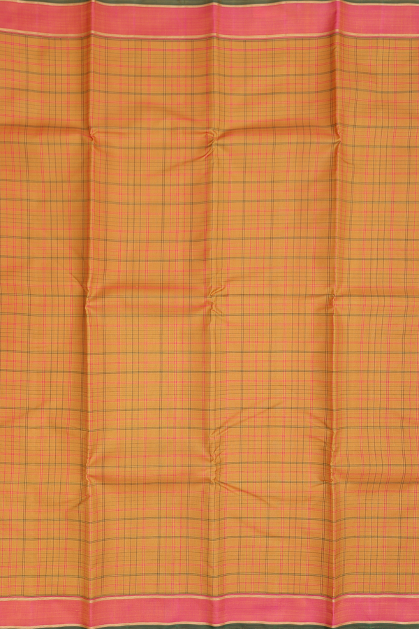 Kanchipuram Silk Saree In Yellow With Checks Design