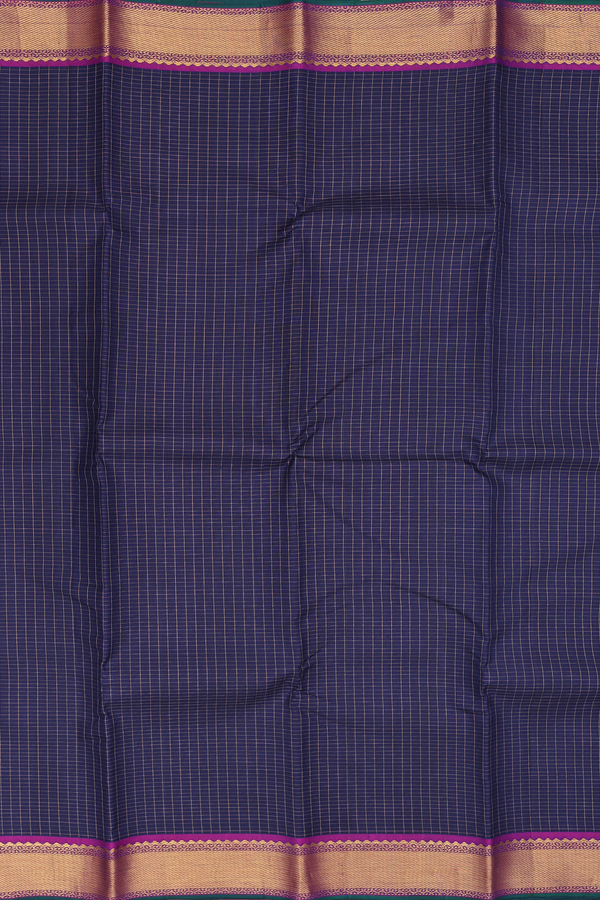 Kanchipuram Silk Saree In Navy Blue With Checks Design