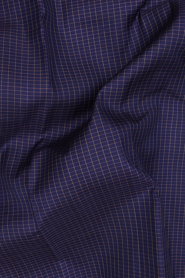 Kanchipuram Silk Saree In Navy Blue With Checks Design