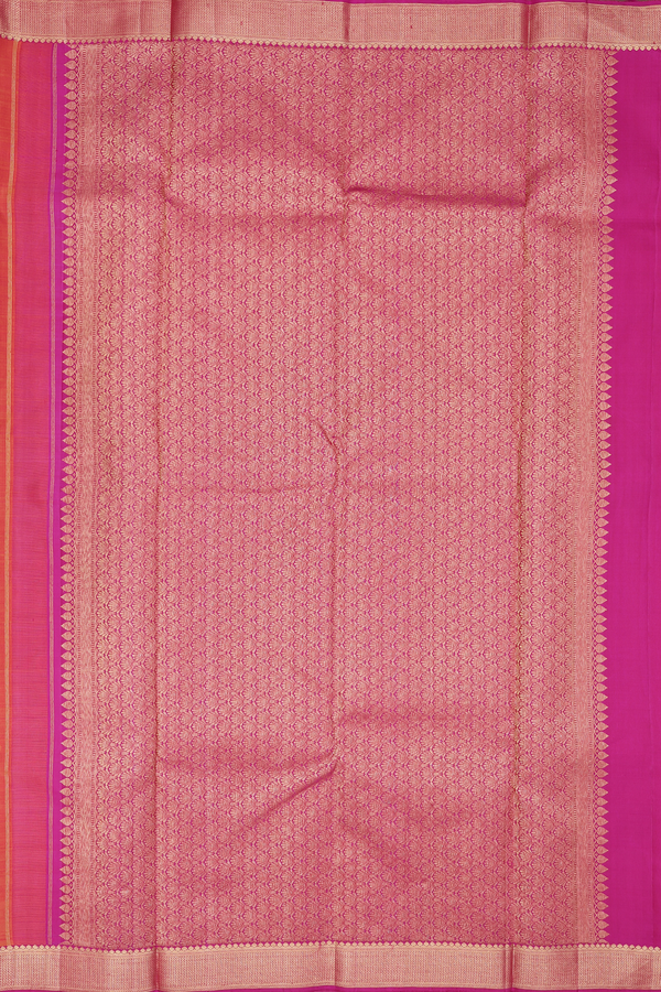 Kanchipuram Silk Saree In Coral Pink With Paisley Design