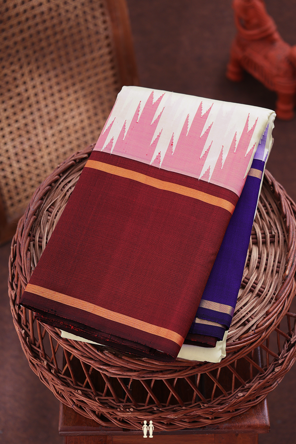 Kanchipuram Silk Saree In White With Ganga Jamuna Border