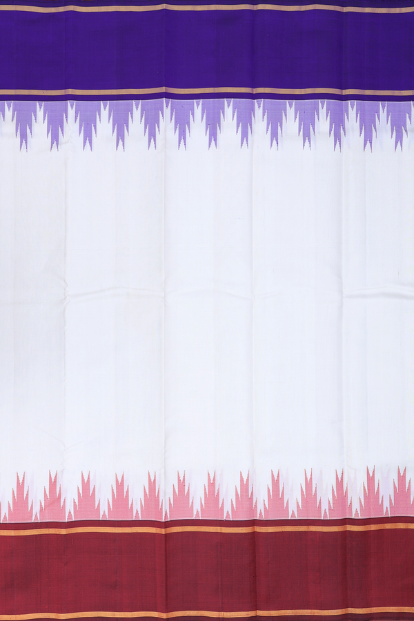 Kanchipuram Silk Saree In White With Ganga Jamuna Border