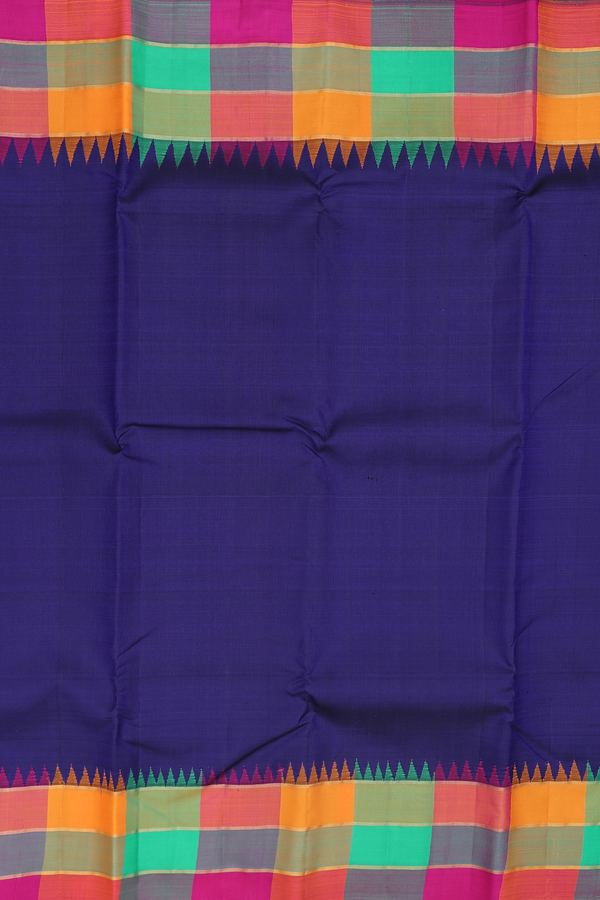 Kanchipuram Silk Saree In Royal Blue With Checks Border