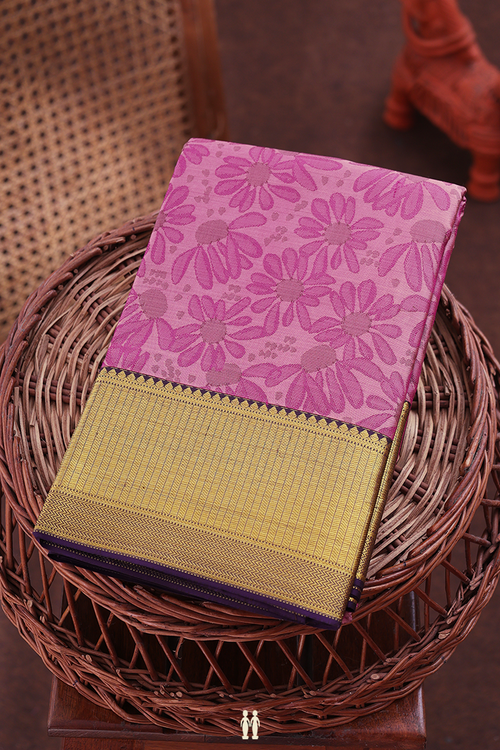 Kanchipuram Silk Saree In Pink With Floral Design