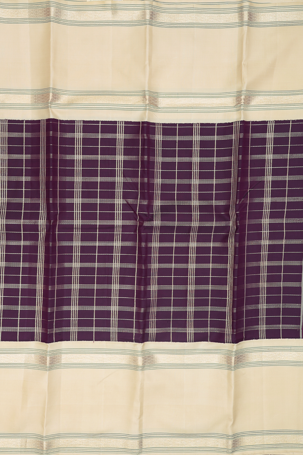 Kanchipuram Silk Saree In Dark Purple With Checks Design