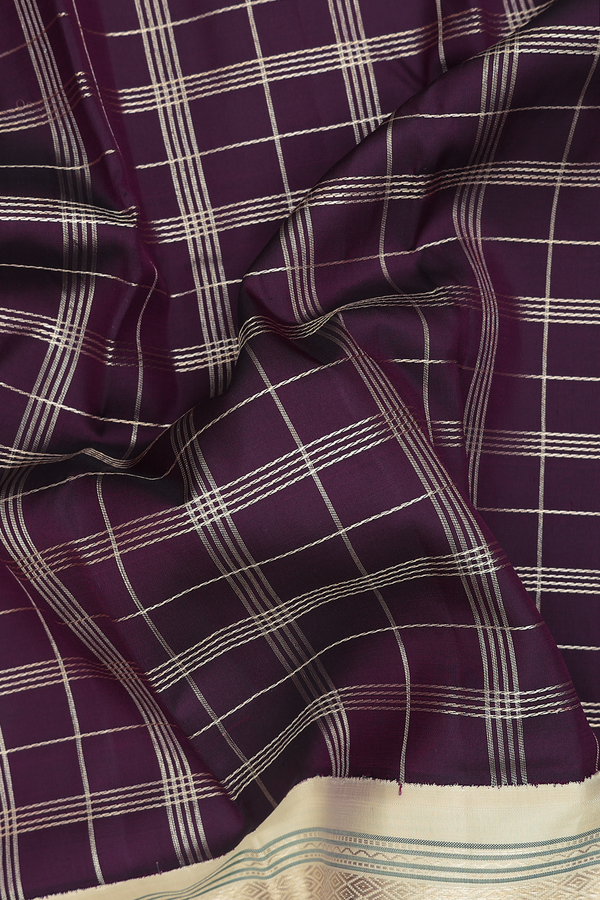 Kanchipuram Silk Saree In Dark Purple With Checks Design