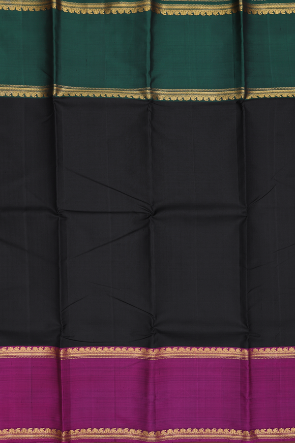 Kanchipuram Silk Saree In Black With Ganga Jamuna Border