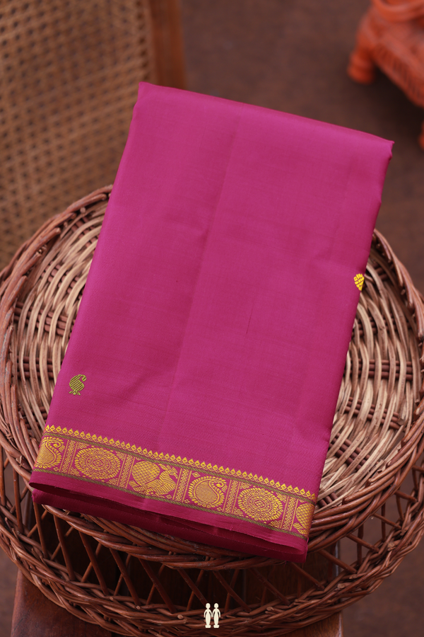 Kanchipuram Silk Saree In Dark Pink With Paisley Buttas