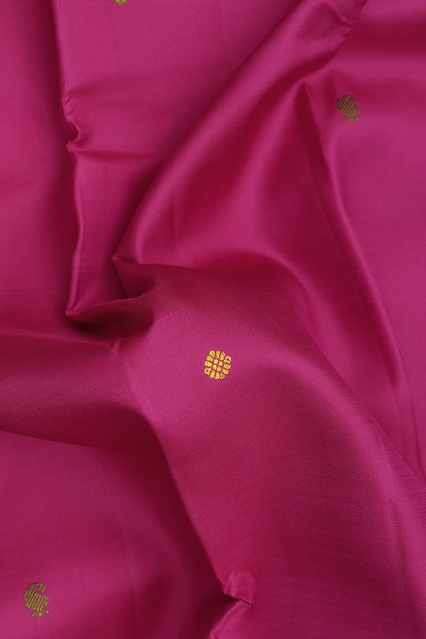 Kanchipuram Silk Saree In Dark Pink With Paisley Buttas