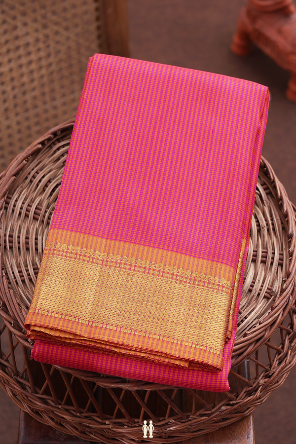 Kanchipuram Silk Saree In Pink And Orange With Checks Design