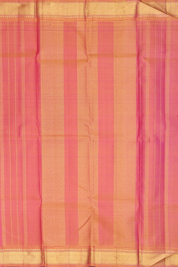 Kanchipuram Silk Saree In Pink And Orange With Checks Design