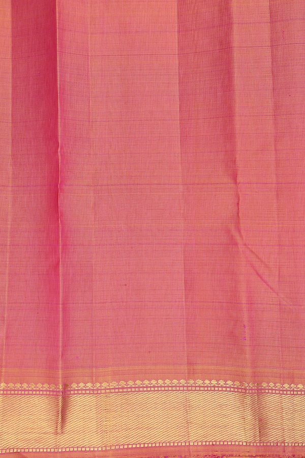 Kanchipuram Silk Saree In Pink And Orange With Checks Design