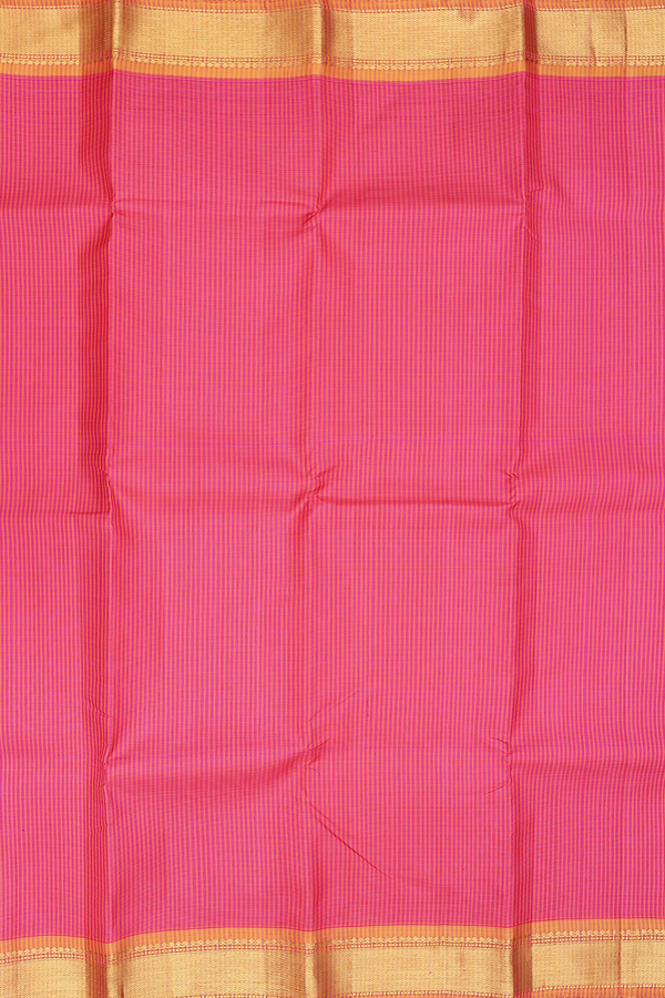 Kanchipuram Silk Saree In Pink And Orange With Checks Design
