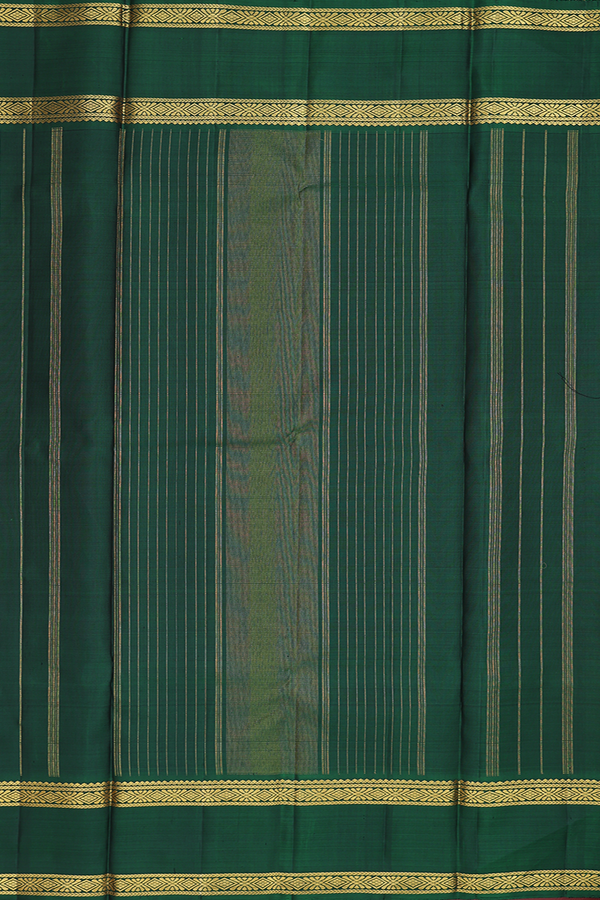 Kanchipuram Silk Saree In Olive Green With Checks Design