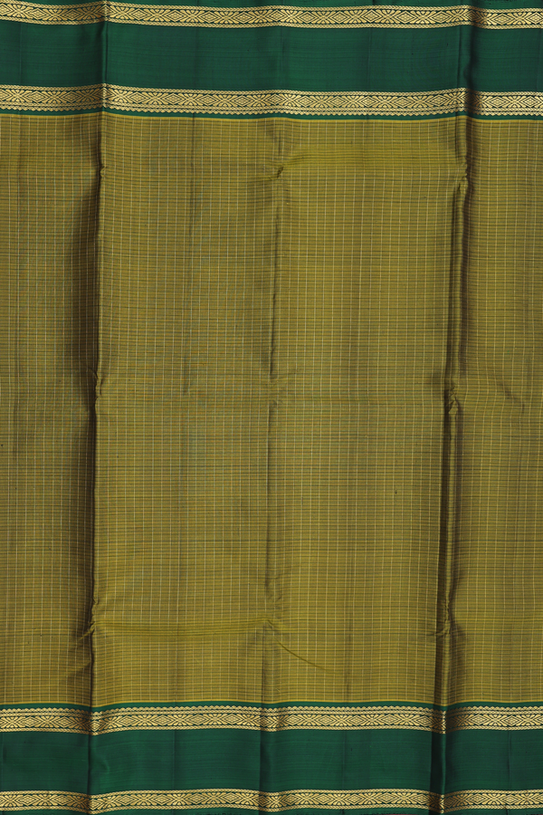 Kanchipuram Silk Saree In Olive Green With Checks Design