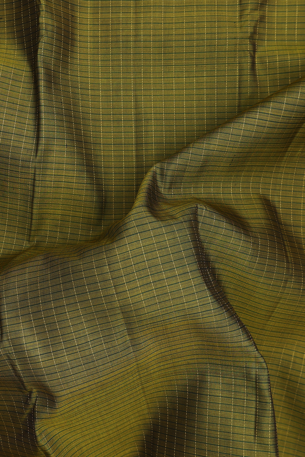 Kanchipuram Silk Saree In Olive Green With Checks Design