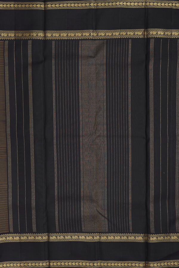 Kanchipuram Silk Saree In Greenish Brown With Checks Design