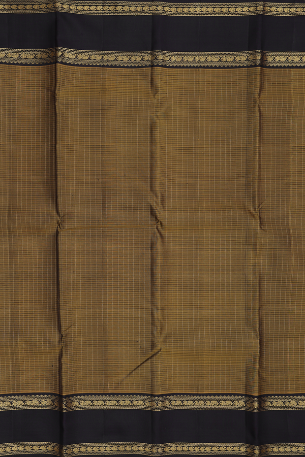 Kanchipuram Silk Saree In Greenish Brown With Checks Design