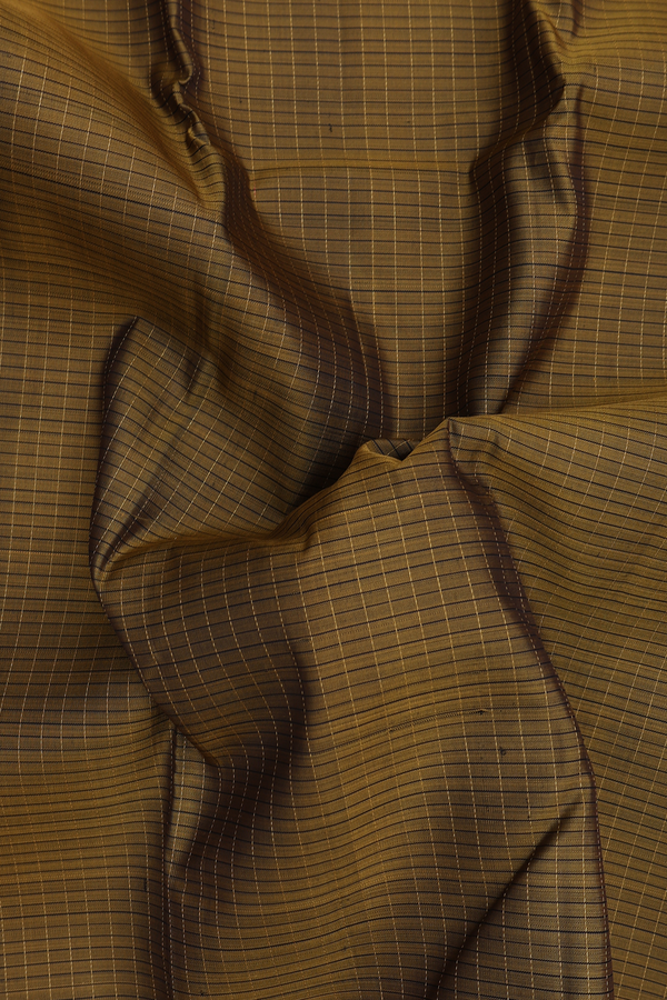 Kanchipuram Silk Saree In Greenish Brown With Checks Design