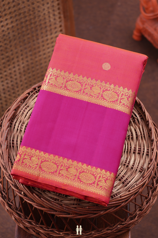 Kanchipuram Silk Saree In Coral Pink With Chakram Buttas