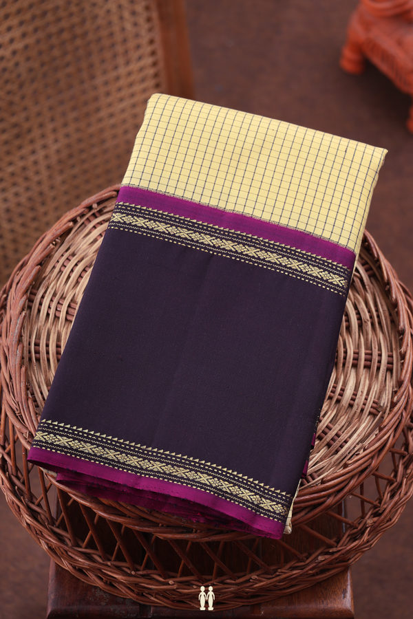 Kanchipuram Silk Saree In Cream Color With Checks Design