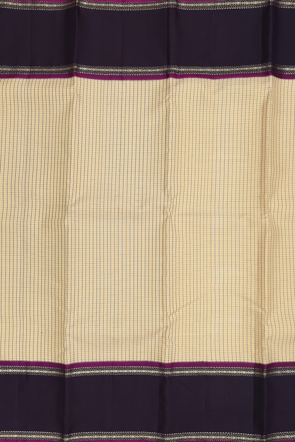 Kanchipuram Silk Saree In Cream Color With Checks Design