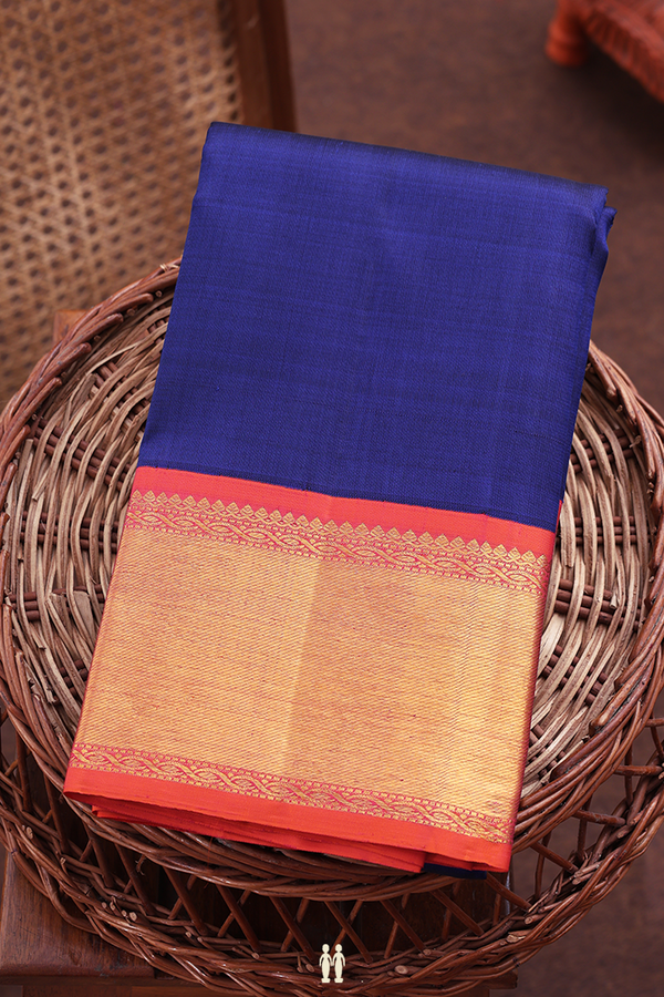 Kanchipuram Silk Saree In Royal Blue With Contrast Border
