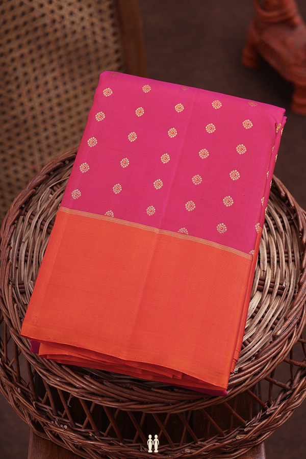 Kanchipuram Silk Saree In Rani Pink With Floral Buttas