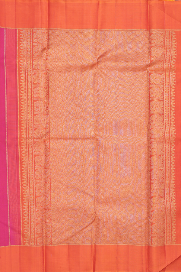 Kanchipuram Silk Saree In Rani Pink With Floral Buttas