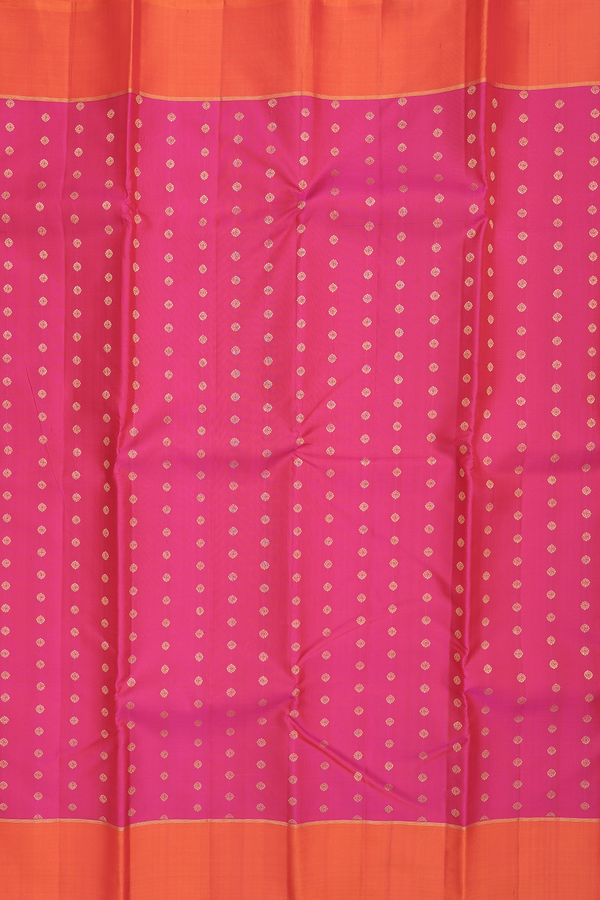 Kanchipuram Silk Saree In Rani Pink With Floral Buttas