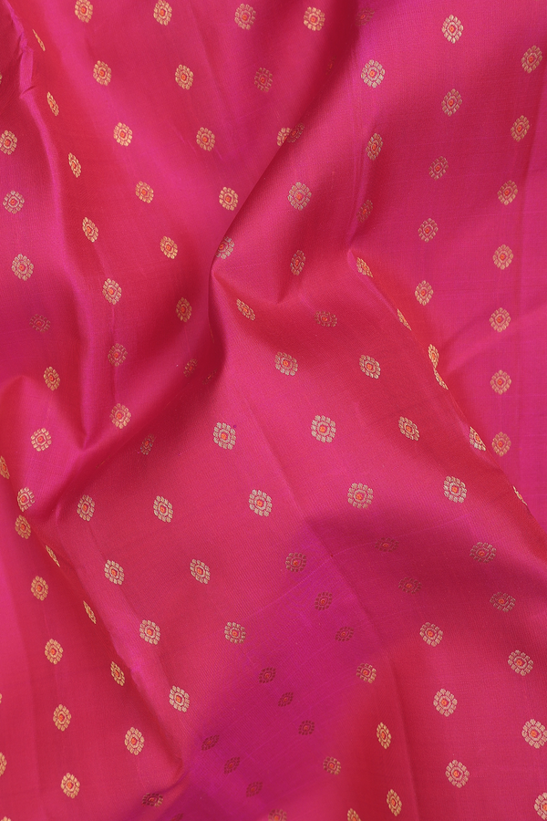 Kanchipuram Silk Saree In Rani Pink With Floral Buttas
