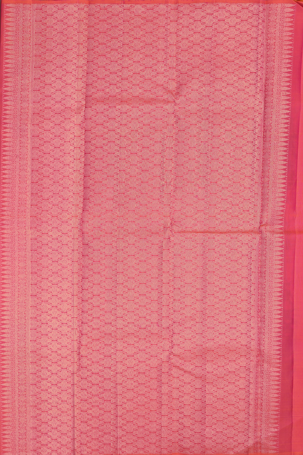 Kanchipuram Silk Saree In Coral Pink With Stripes Design