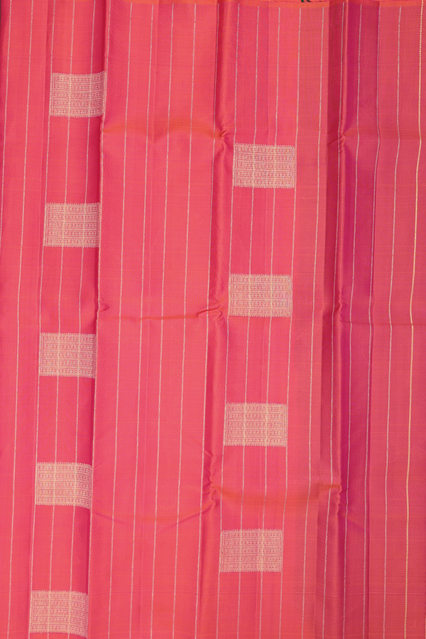 Kanchipuram Silk Saree In Coral Pink With Stripes Design