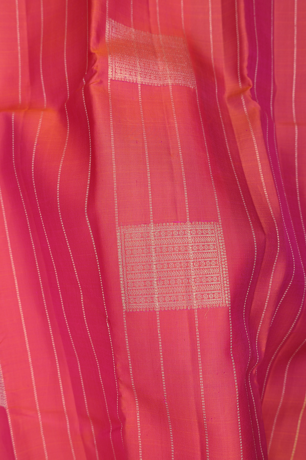 Kanchipuram Silk Saree In Coral Pink With Stripes Design