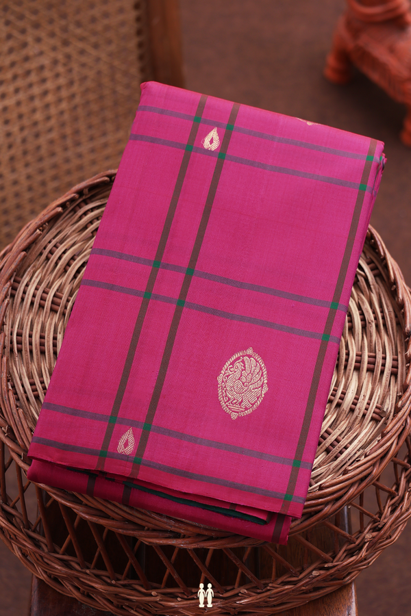 Kanchipuram Silk Saree In Pink Along Checks With Buttas
