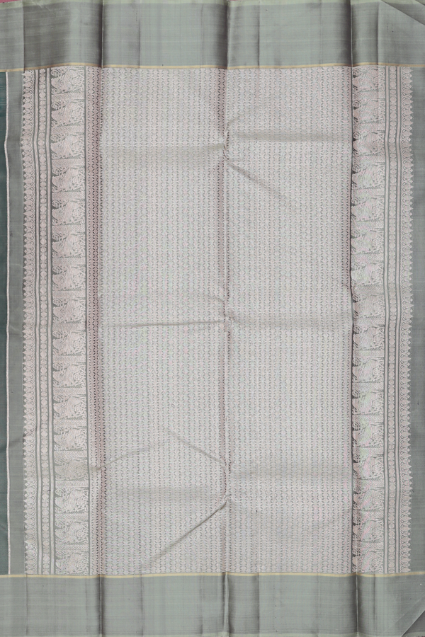 Kanchipuram Silk Saree In Forest Green With Peacock Buttas