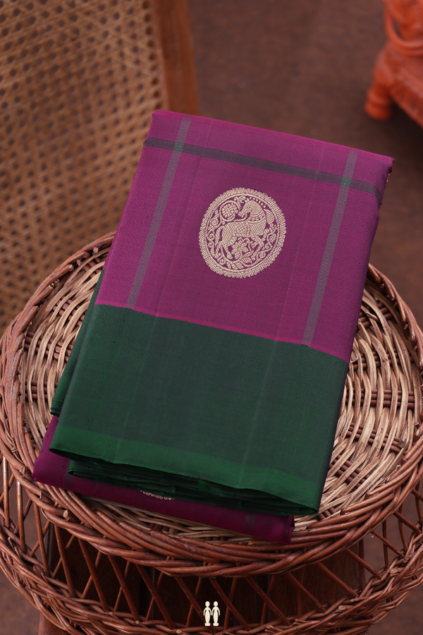 Kanchipuram Silk Saree In Berry Purple With Checks Design