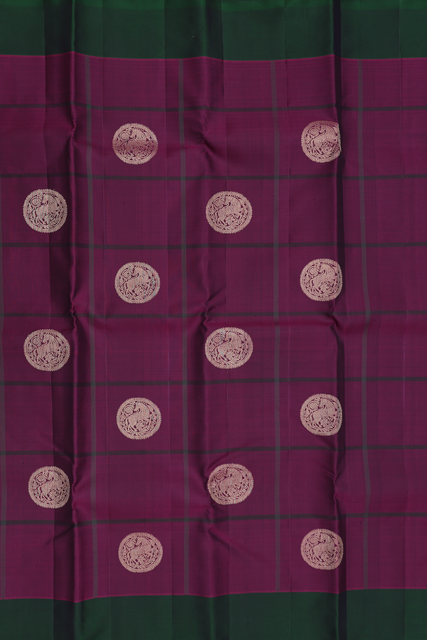 Kanchipuram Silk Saree In Berry Purple With Checks Design