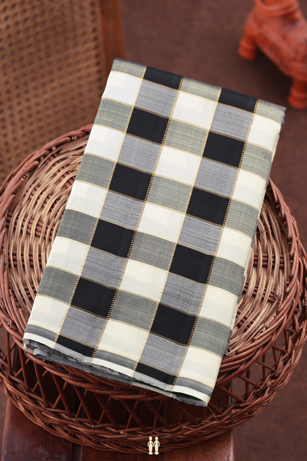 Kanchipuram Silk Saree In Black And White With Checks Design