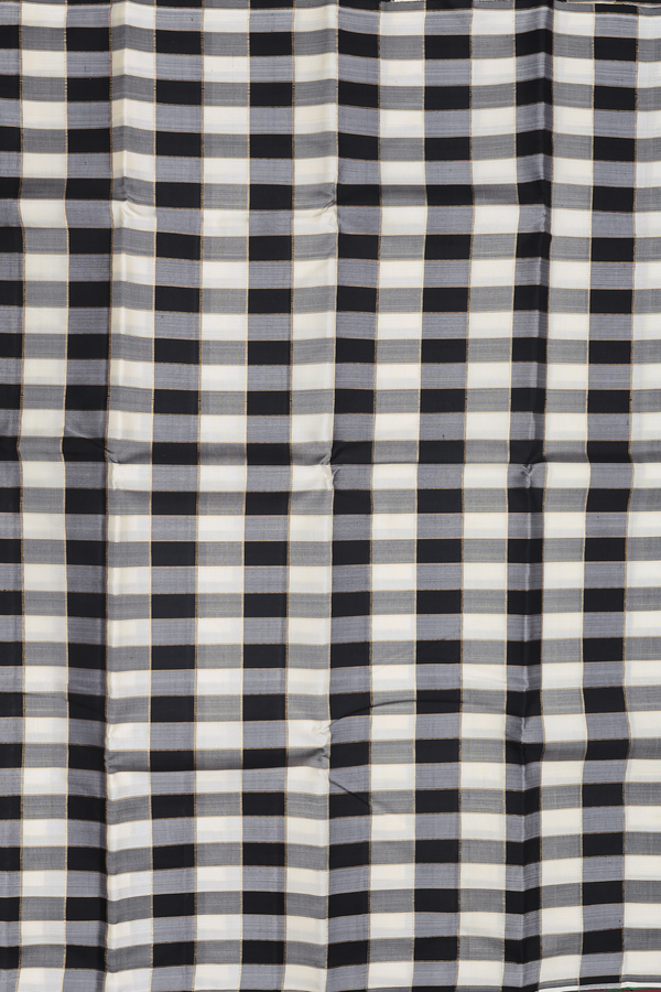 Kanchipuram Silk Saree In Black And White With Checks Design