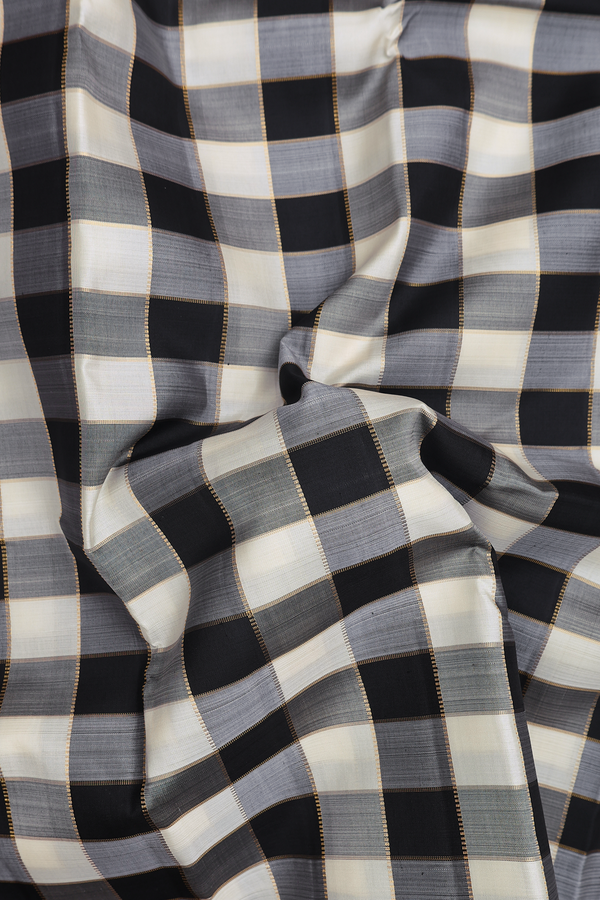 Kanchipuram Silk Saree In Black And White With Checks Design