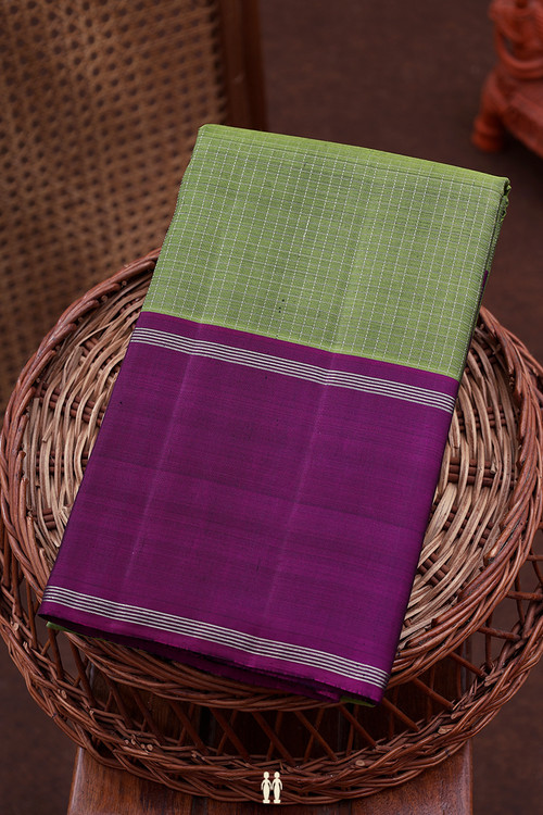 Kanchipuram Silk Saree In Fern Green With Checks Design