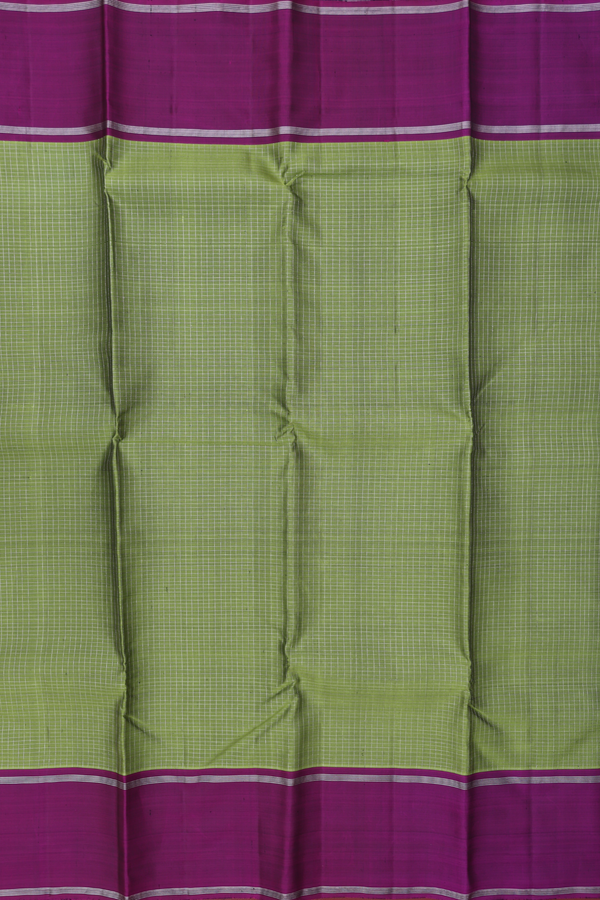 Kanchipuram Silk Saree In Fern Green With Checks Design